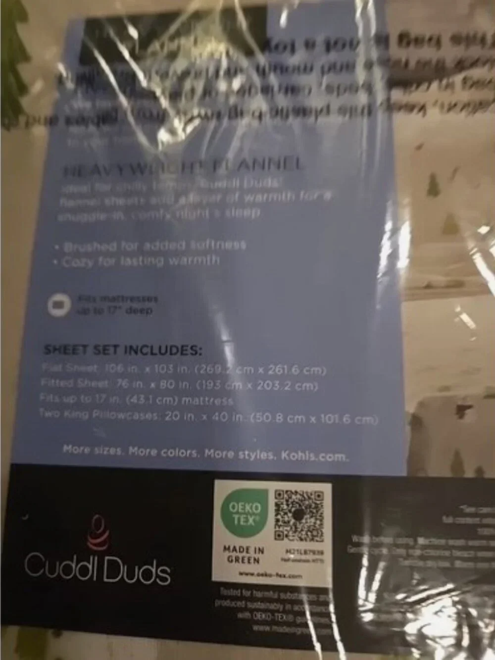 Cuddl Duds KING Size 4 pc soft Flannel sheet set Tree Snowman Print Tan NWT